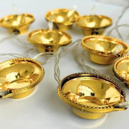 Premium Golden LED Diya String – 1 Wire with 10 Connected Diya
