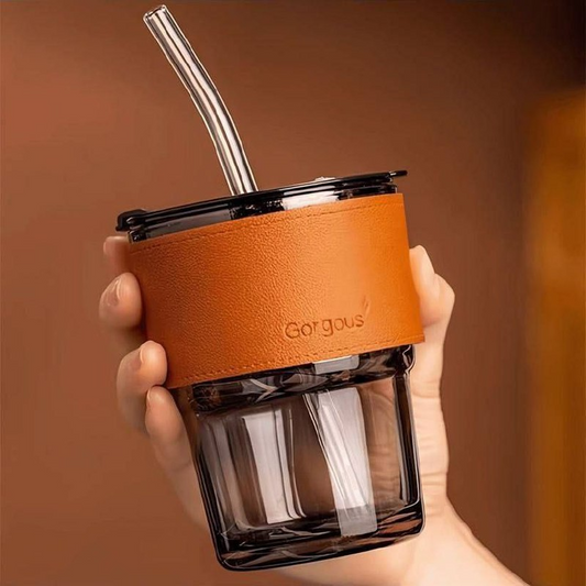 GLASS TUMBLER CUP WITH LID (400ML)