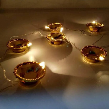Premium Golden LED Diya String – 1 Wire with 10 Connected Diya