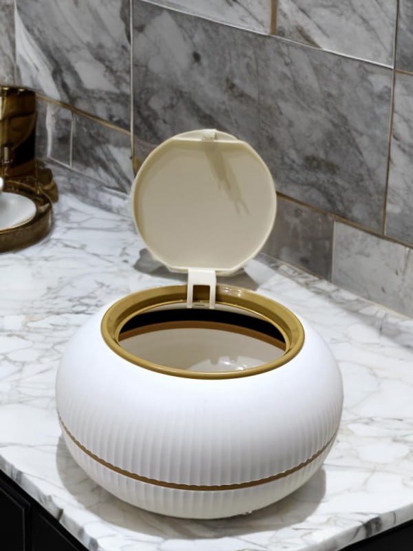 Luxury Round Desktop Dustbin with Lid – Modern Minimal Design (New Round Shape)