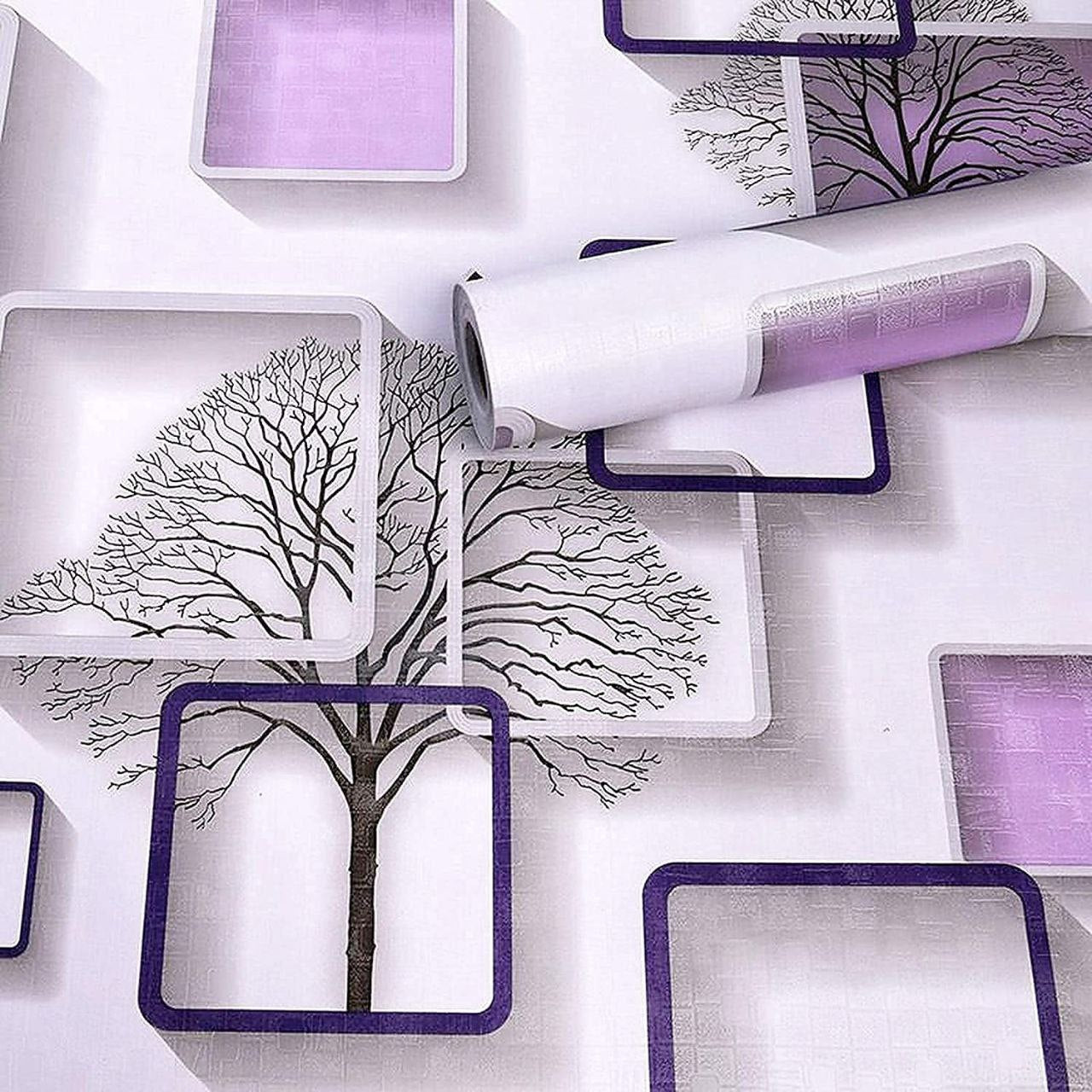 Purple Cube 3D Wallpaper | 45x500 cm PVC Wall Sticker | Self Adhesive Waterproof Wallpaper