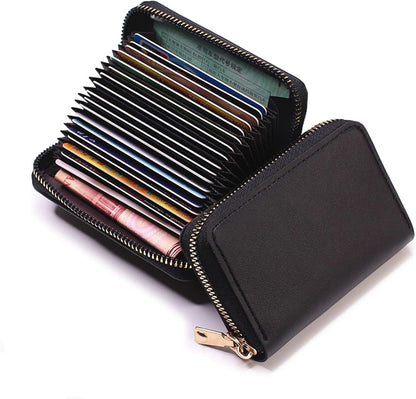 Mini Credit Card Wallet | PU Leather Zipper Card Holder for Men & Women | 11-Slot Compact ID & Cash Purse