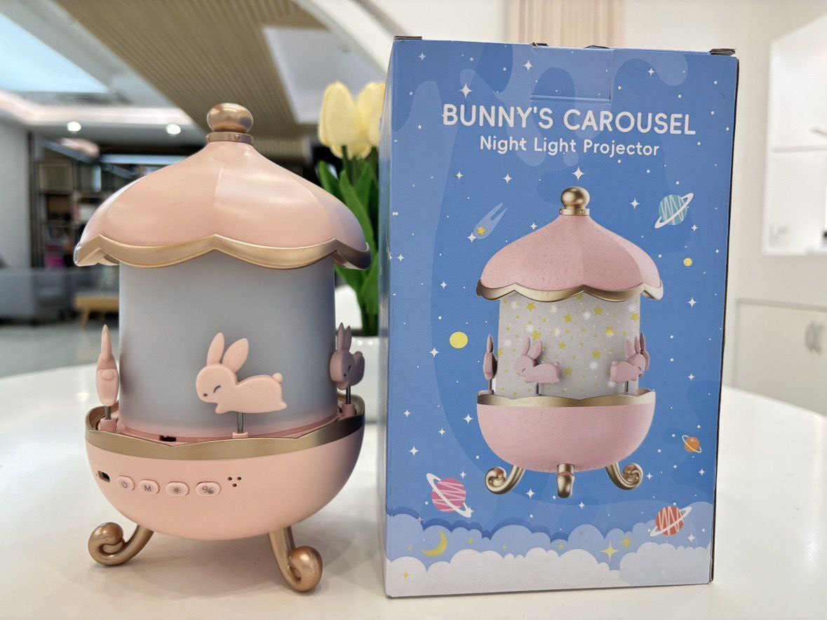 Rabbit Night Light Projector | Rotating Bunny Carousel LED Lamp & Starry Sky Projector for Kids Bedroom