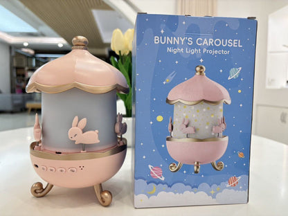Rabbit Night Light Projector | Rotating Bunny Carousel LED Lamp & Starry Sky Projector for Kids Bedroom