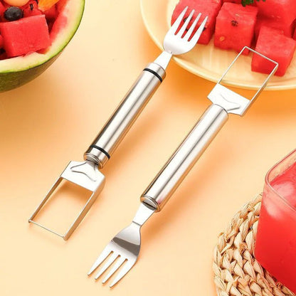 2-in-1 Stainless Steel Watermelon Cutter & Fork | Fruit Slicer Tool | Dual Head Fruit Cutting Gadget
