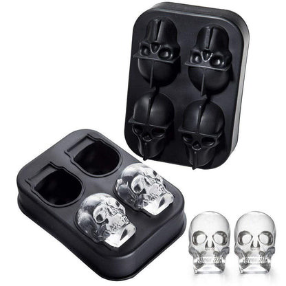 Premium 3D Skull Silicone Ice Mold | 4 Giant Skull Ice Cube Maker for Drinks, Whiskey & Cocktails