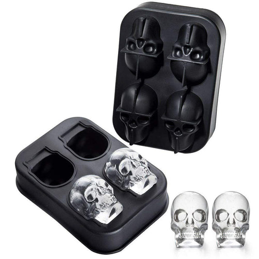 Premium 3D Skull Silicone Ice Mold | 4 Giant Skull Ice Cube Maker for Drinks, Whiskey & Cocktails