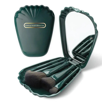 5-in-1 Portable Makeup Brush Set with Built-in Mirror – Travel-Friendly Multifunction Beauty Brush Kit