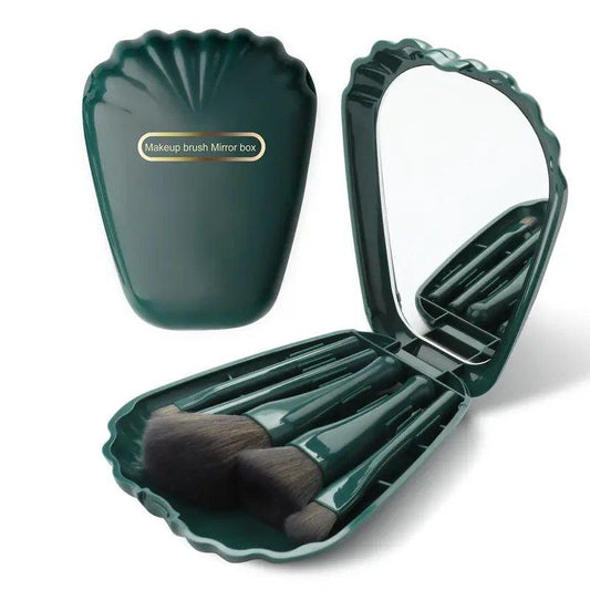 5-in-1 Portable Makeup Brush Set with Built-in Mirror – Travel-Friendly Multifunction Beauty Brush Kit