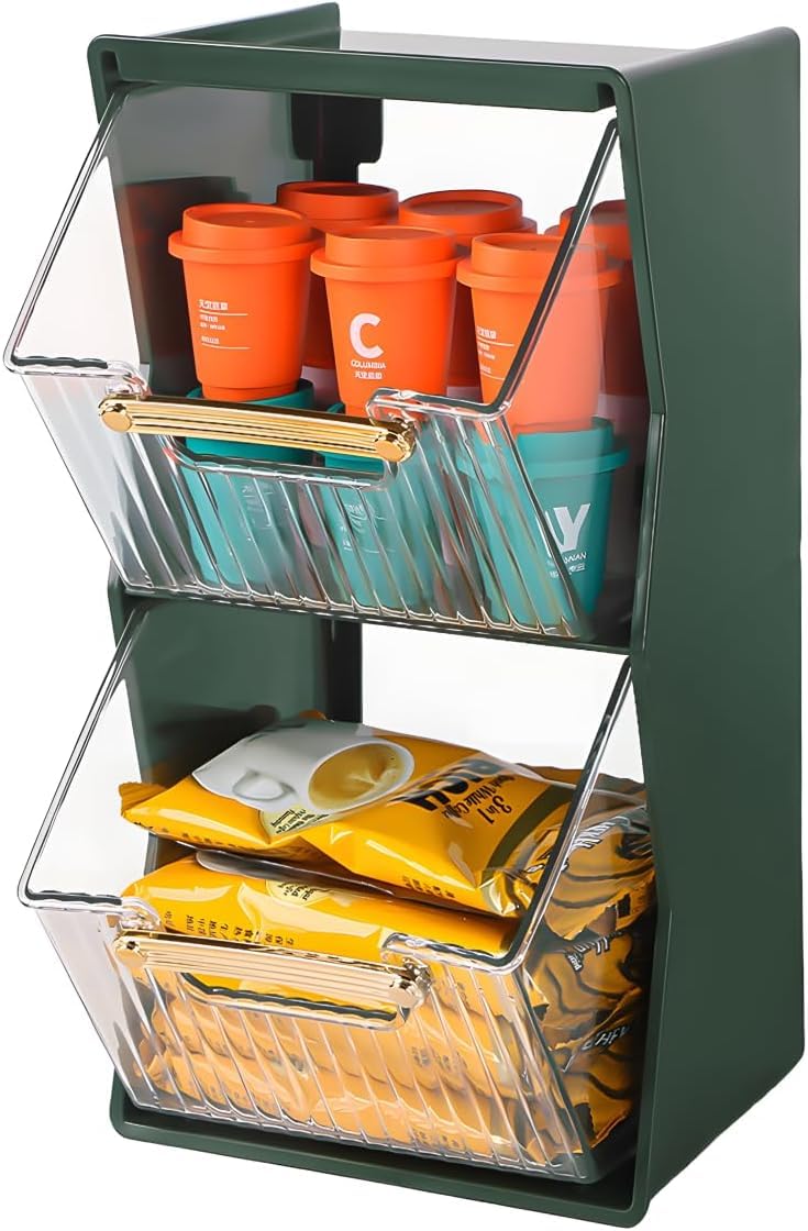 2 Tier Coffee & Tea Storage Organizer with Clear Display Bins (10.25 Inch Height)