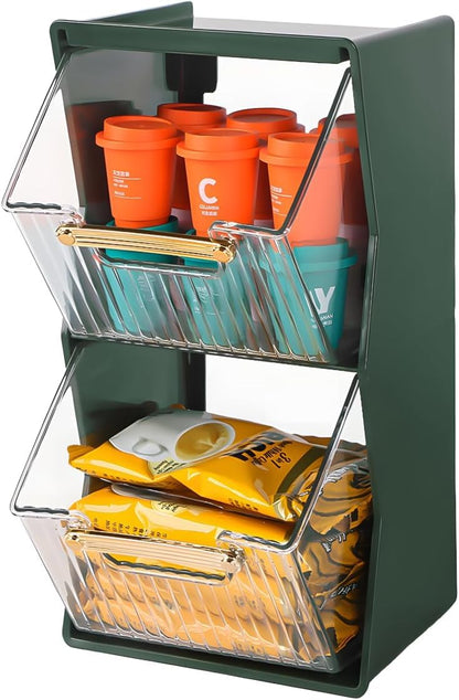 2 Tier Coffee & Tea Storage Organizer with Clear Display Bins (10.25 Inch Height)