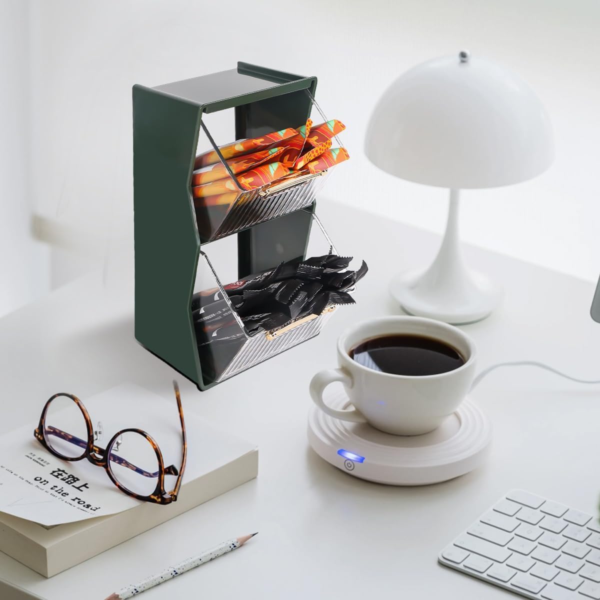 2 Tier Coffee & Tea Storage Organizer with Clear Display Bins (10.25 Inch Height)