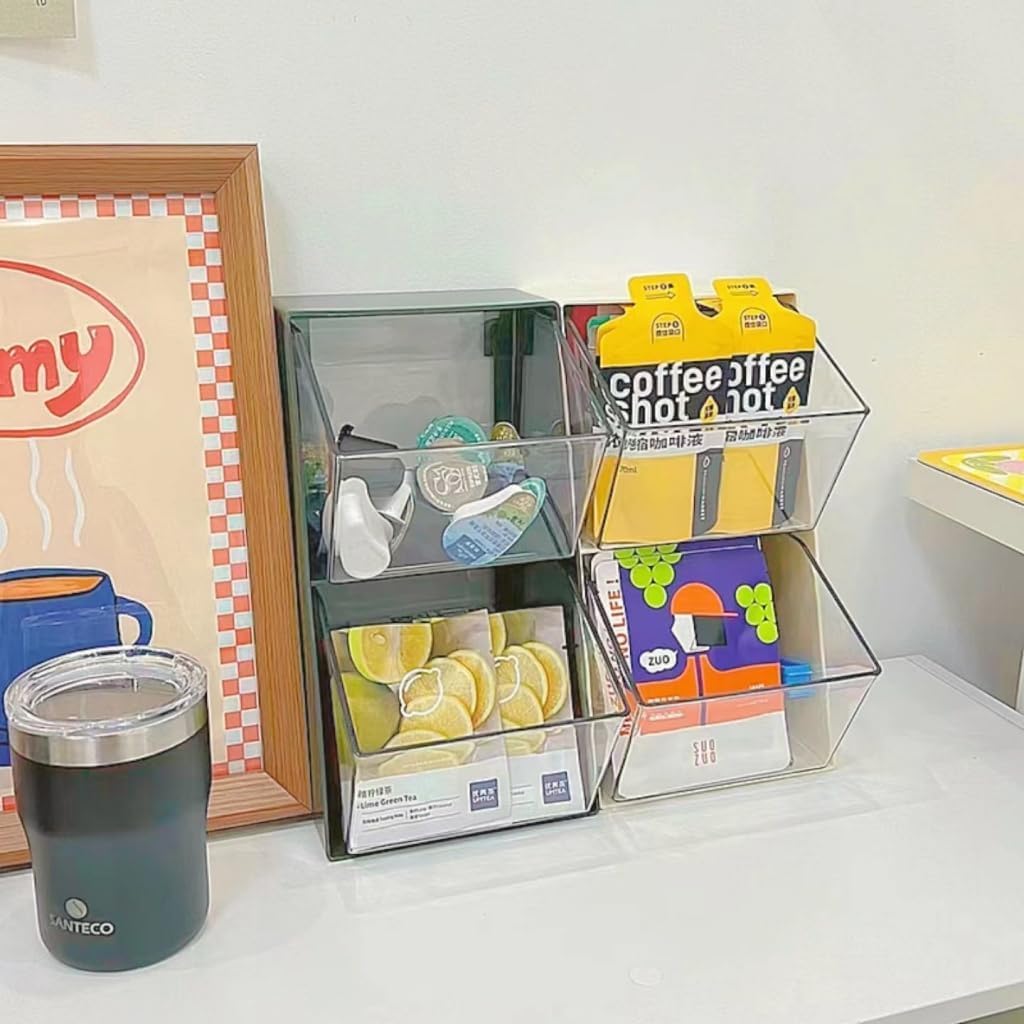 2 Tier Coffee & Tea Storage Organizer with Clear Display Bins (10.25 Inch Height)