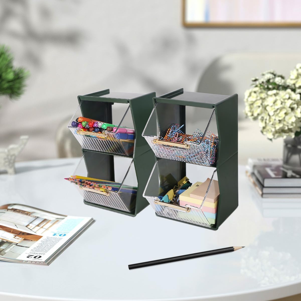 2 Tier Coffee & Tea Storage Organizer with Clear Display Bins (10.25 Inch Height)