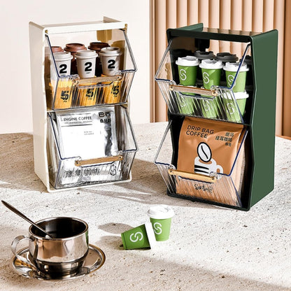 2 Tier Coffee & Tea Storage Organizer with Clear Display Bins (10.25 Inch Height)