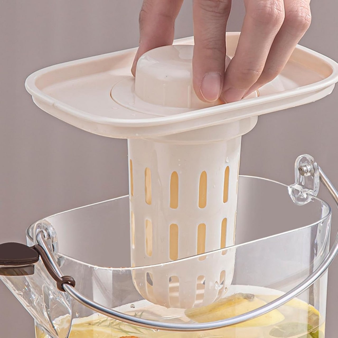 Acrylic Transparent Drink Dispenser with Fruit Filter – Fridge Water Jug for Juice, Iced Tea, Milk & Cold Beverages