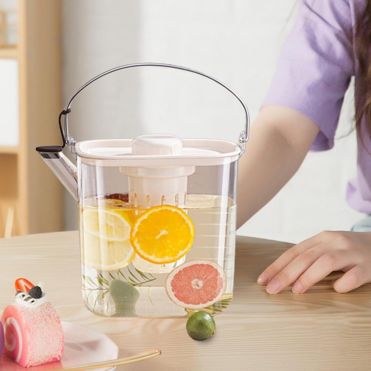 Acrylic Transparent Drink Dispenser with Fruit Filter – Fridge Water Jug for Juice, Iced Tea, Milk & Cold Beverages