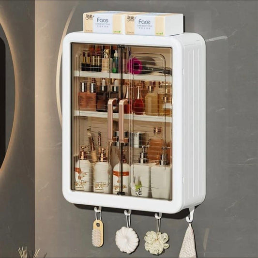 Multipurpose Wall Mounted Storage Cabinet with Transparent Doors – Kitchen, Bathroom & Cosmetic Organizer Rack