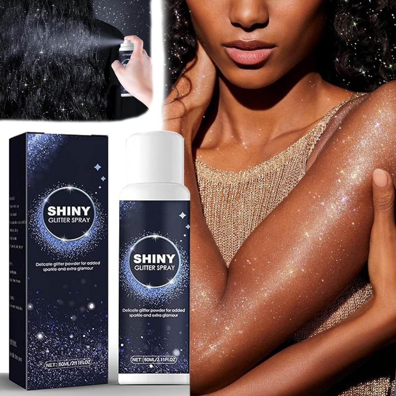 Shiny Glitter Spray 60ml – Long Lasting Body & Hair Sparkle Spray for Party, Wedding & Festival Glow
