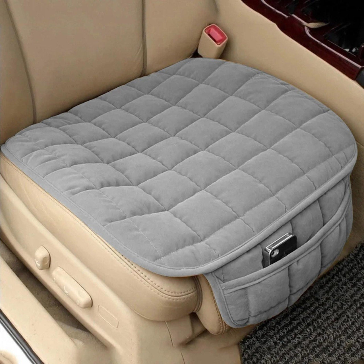 Car Seat Soft Cushion – Comfortable Quilted Seat Pad with Pocket for Driving & Travel