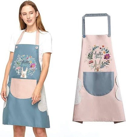 Waterproof Kitchen Apron for Women | PVC Cooking Apron with Front Pocket & Hand Wipe Panel
