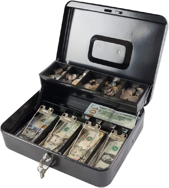 Metal Cash Box Big Size 30x24x9 CM with Lock & Coin Tray