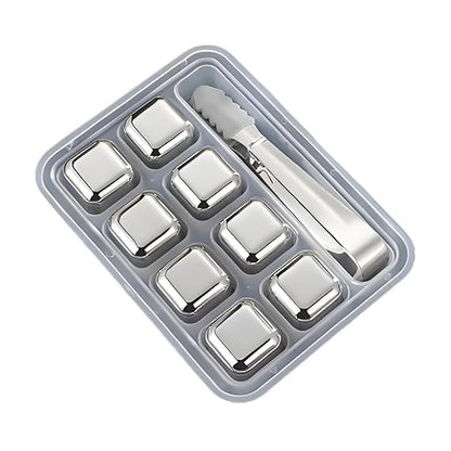 Stainless Steel 6PC Ice Cube Set with Tong | Reusable Whiskey Cooling Cubes for Drinks