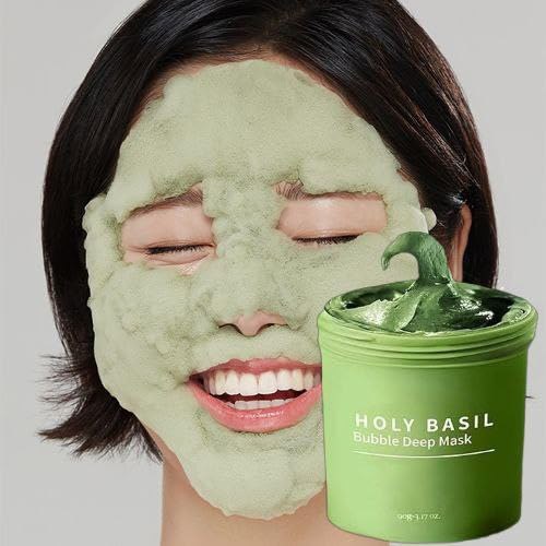 Holy Basil Bubble Deep Mask 90g Korean Clay Wash Off Pack for Pore Cleansing & Blackhead Removal