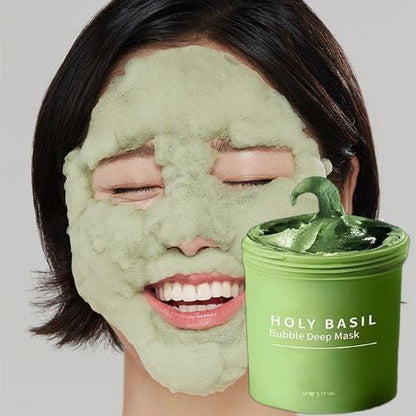 Holy Basil Bubble Deep Mask 90g Korean Clay Wash Off Pack for Pore Cleansing & Blackhead Removal
