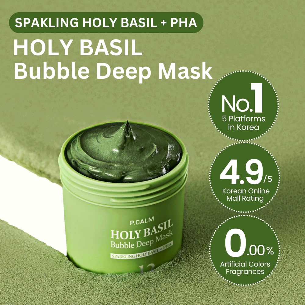 Holy Basil Bubble Deep Mask 90g Korean Clay Wash Off Pack for Pore Cleansing & Blackhead Removal