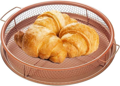 Kitchen Deep Frying Basket Round Non-Stick Crispy Mesh Oil Drain Tray for Oven Baking Air Fryer Roasting & Frying