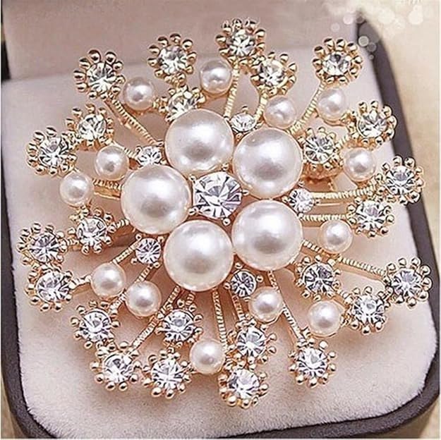 Luxury Pearl Flower Brooch Pin for Women | Crystal Floral Saree Brooch