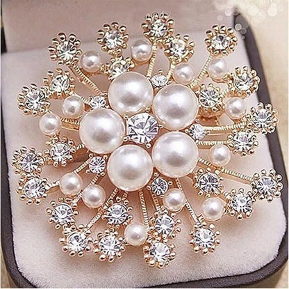 Luxury Pearl Flower Brooch Pin for Women | Crystal Floral Saree Brooch