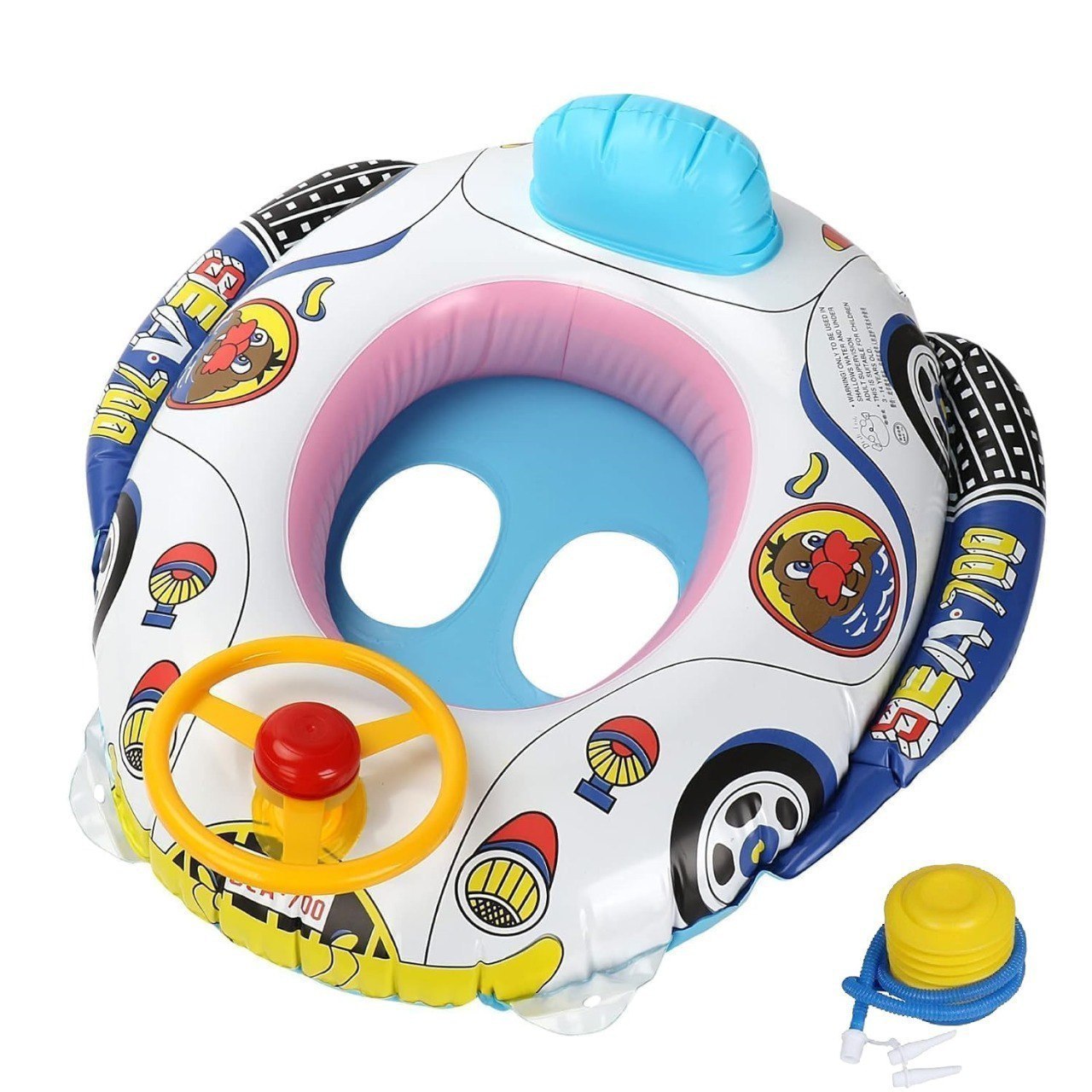 Kids Inflatable Swimming Car Float with Pump | Baby Pool Seat Ring