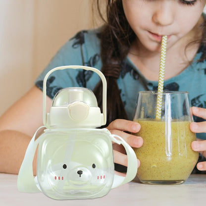 Cute Teddy Bear Kids Water Bottle with Straw & Adjustable Shoulder Strap
