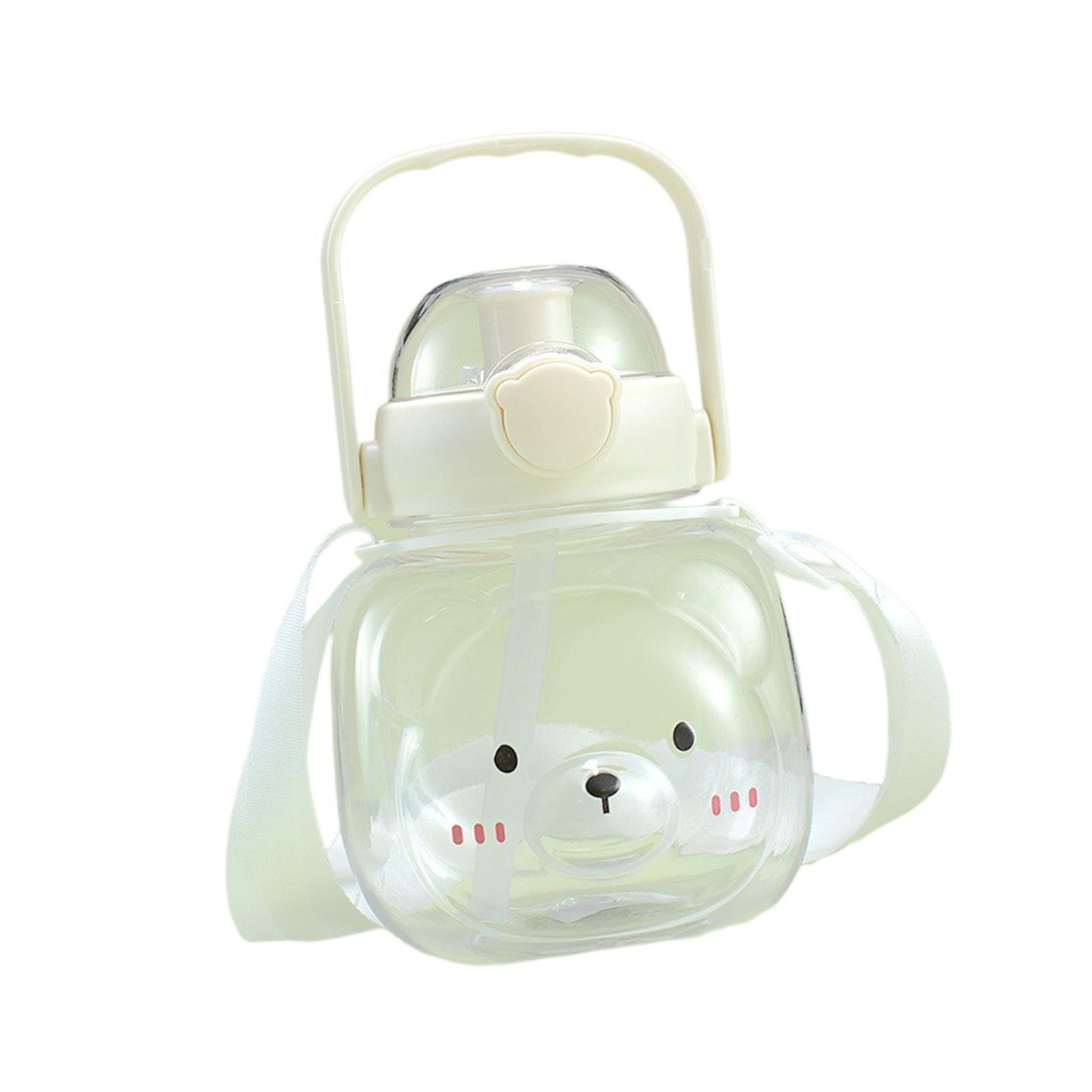 Cute Teddy Bear Kids Water Bottle with Straw & Adjustable Shoulder Strap