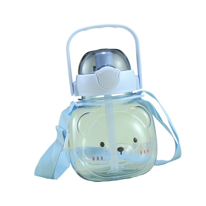 Cute Teddy Bear Kids Water Bottle with Straw & Adjustable Shoulder Strap
