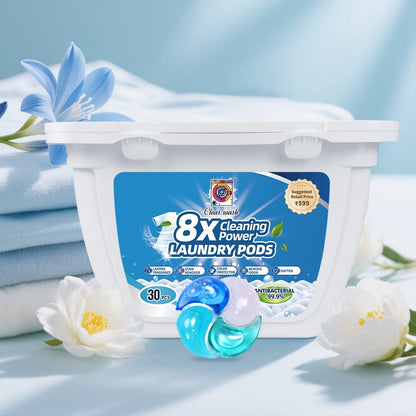 Clear Wash 8X Laundry Pods 30 Pcs – Powerful Detergent Capsules