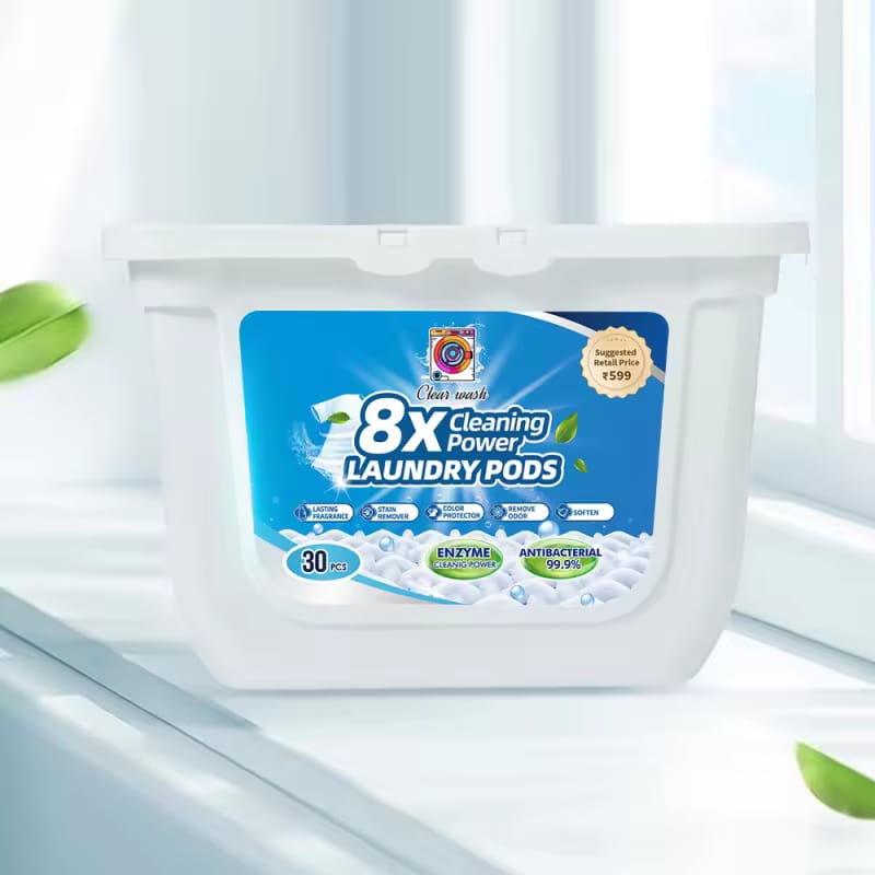 Clear Wash 8X Laundry Pods 30 Pcs – Powerful Detergent Capsules