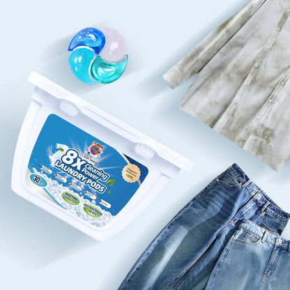 Clear Wash 8X Laundry Pods 30 Pcs – Powerful Detergent Capsules