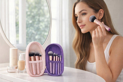 10-Piece Travel Makeup Brush Set with Portable Pouch | Soft Professional Cosmetic Brushes