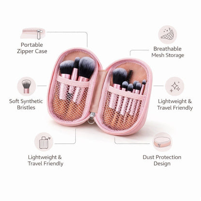 10-Piece Travel Makeup Brush Set with Portable Pouch | Soft Professional Cosmetic Brushes