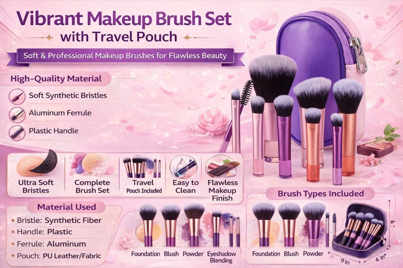 10-Piece Travel Makeup Brush Set with Portable Pouch | Soft Professional Cosmetic Brushes