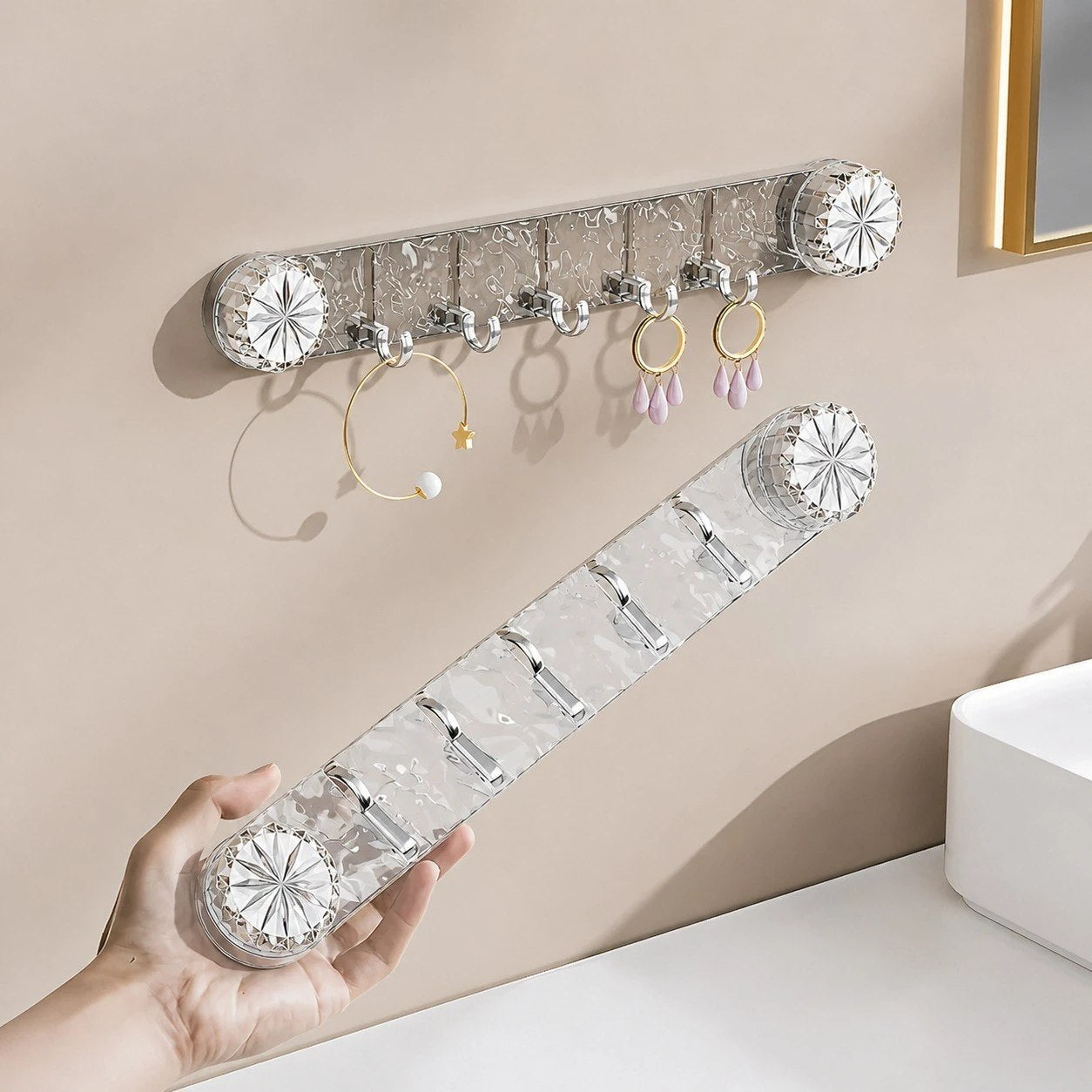 Transparent Suction 5 Hook Self Adhesive Wall Hook Rack