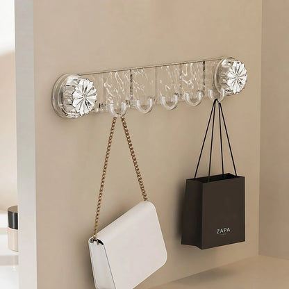 Transparent Suction 5 Hook Self Adhesive Wall Hook Rack