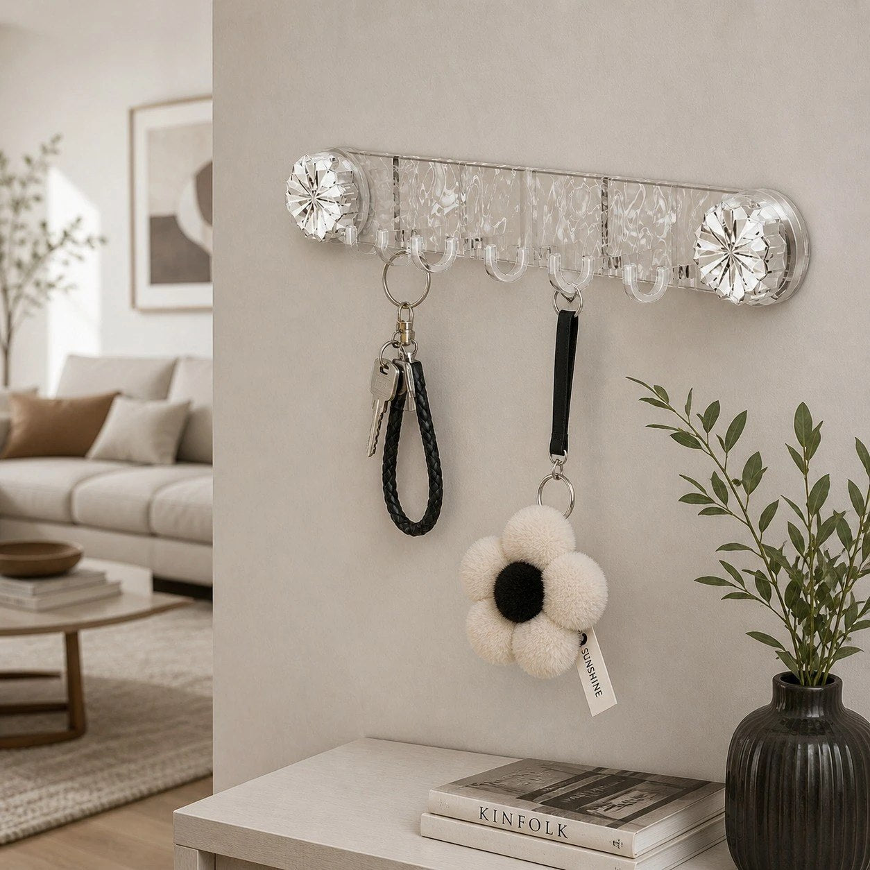 Transparent Suction 5 Hook Self Adhesive Wall Hook Rack