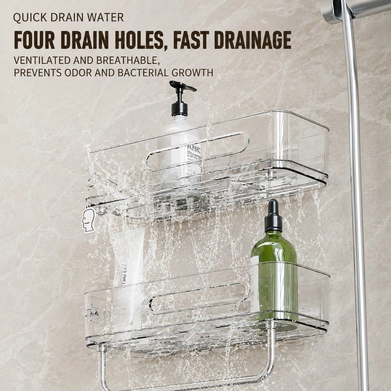 Transparent Self Adhesive Bathroom Shelf with Towel Holder