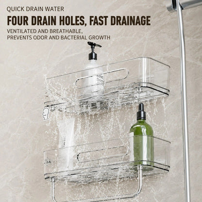 Transparent Self Adhesive Bathroom Shelf with Towel Holder