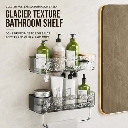 Transparent Self Adhesive Bathroom Shelf with Towel Holder
