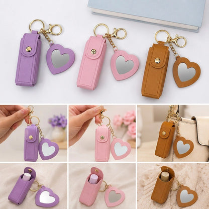 Lipstick Holder Keychain with Mirror | Portable Travel Lipstick Case